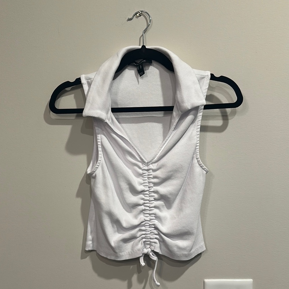 New Look White Ruched Tie Front Tank Top
